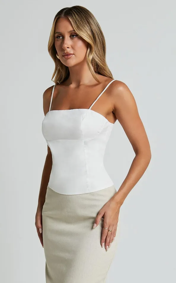 Showpo Grettell Top 8211 Strappy Corset Straight Neck Top In White Women Tops