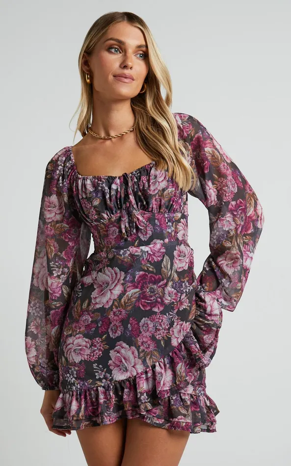 Showpo Grizela Mini Dress 8211 Gathered Bust Long Sleeve Dres In Harvest Floral Women Curve Clothes Showpo Grizela Mini Dress 8211 Gathered Bust Long Sleeve Dres In Harvest Floral Women Curve Clothes