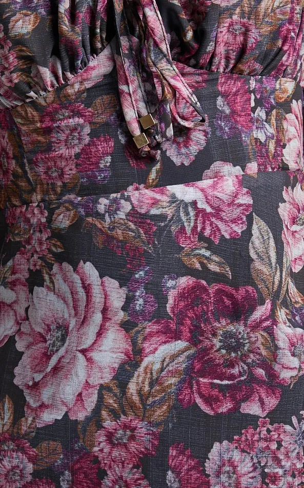Showpo Grizela Mini Dress 8211 Gathered Bust Long Sleeve Dres In Harvest Floral Women Curve Clothes