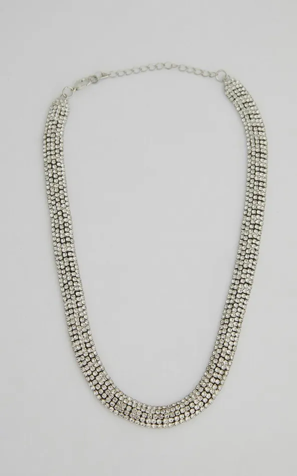 Showpo Guenloie Diamante Choker Necklace In Silver Women Necklaces