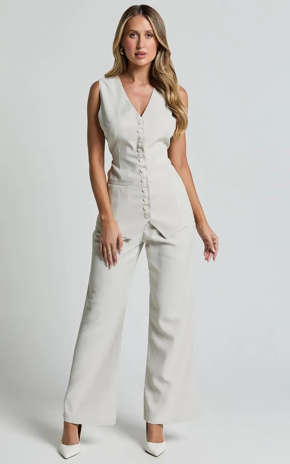 Showpo Gwyneth Vest 8211 Button Up Longline Waistcoat In Stone Women Tops