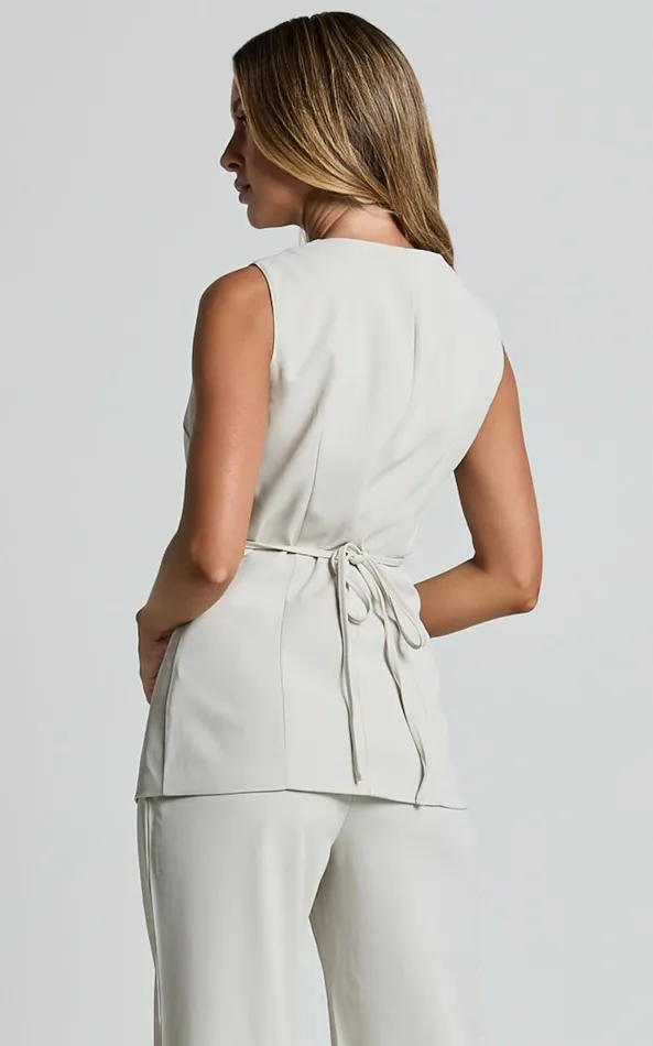Showpo Gwyneth Vest 8211 Button Up Longline Waistcoat In Stone Women Tops
