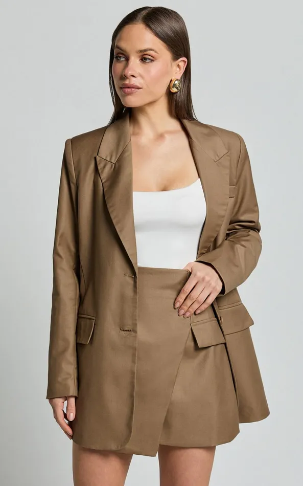 Showpo Haidy Blazer 8211 Single Breasted Boyfriend Blazer In Taupe Women Blazers