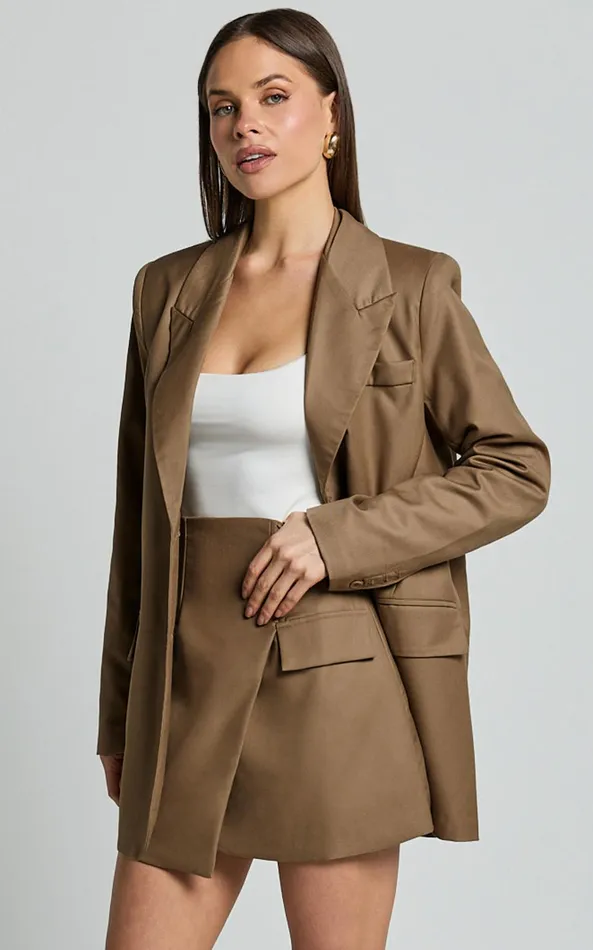 Showpo Haidy Blazer 8211 Single Breasted Boyfriend Blazer In Taupe Women Blazers