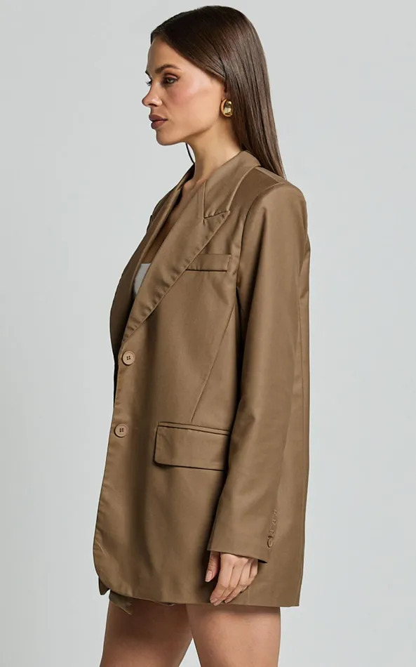 Showpo Haidy Blazer 8211 Single Breasted Boyfriend Blazer In Taupe Women Blazers