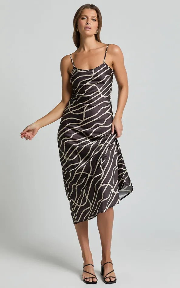 Showpo Hailey Midi Dress 8211 Sleeveless Scoop Slip Dress In Rope Print Women Dresses