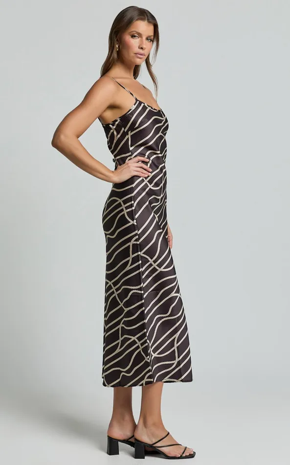 Showpo Hailey Midi Dress 8211 Sleeveless Scoop Slip Dress In Rope Print Women Dresses