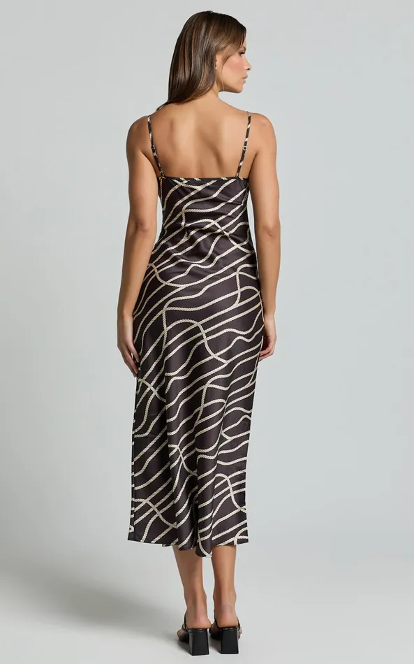 Showpo Hailey Midi Dress 8211 Sleeveless Scoop Slip Dress In Rope Print Women Dresses