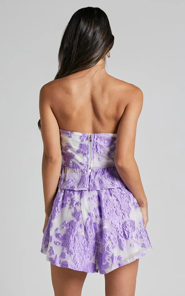 Showpo Hailey Top 8211 Jacquard Strapless Peplum Top In Lilac Jacquard Women Curve Clothes