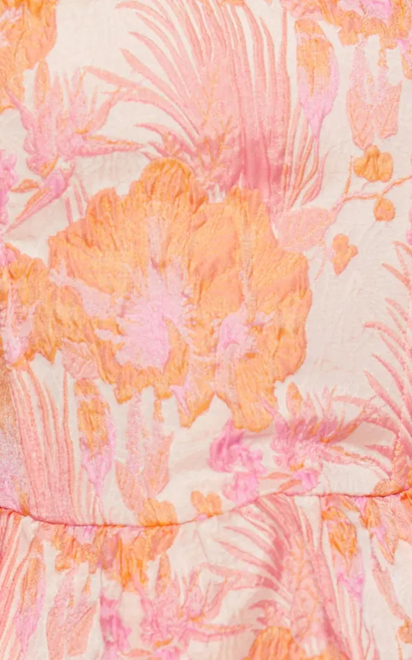 Showpo Hailey Top 8211 Jacquard Strapless Peplum Top In Pink and Orange Women Tops