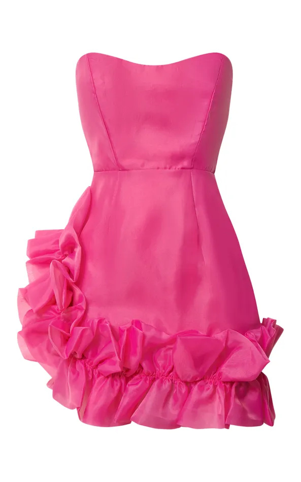Showpo Hallie Mini Dress 8211 Strapless Ruffle Hem Detail Dress In Pink Women Dresses