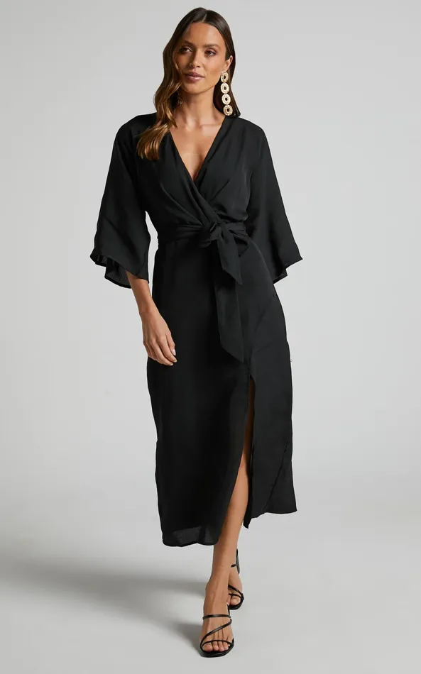 Showpo Hanlou Midi Dress 8211 Long Sleeve Plunge Wrap Dress In Black Women Dresses Showpo Hanlou Midi Dress 8211 Long Sleeve Plunge Wrap Dress In Black Women Dresses