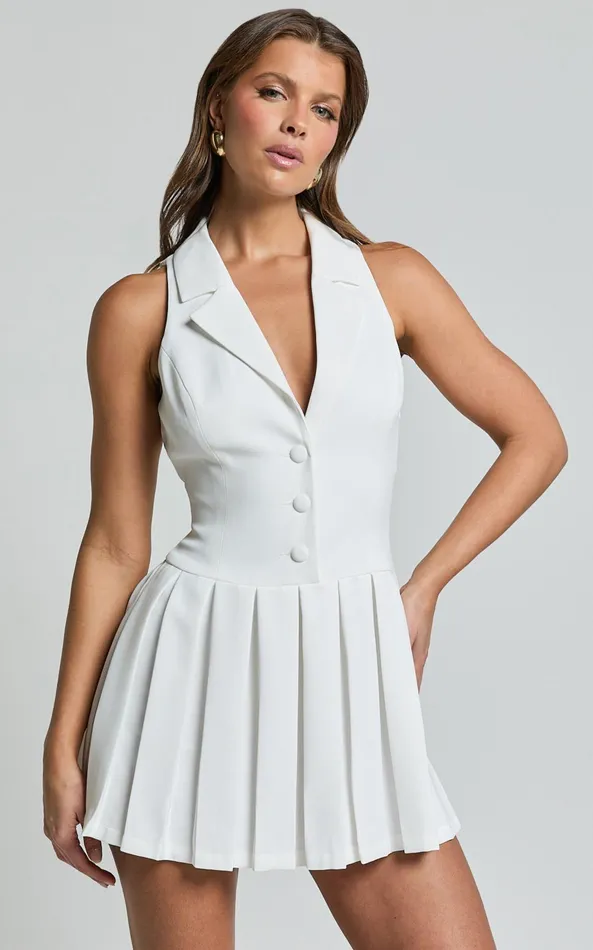 Showpo Hannah Mini Dress 8211 Tailored Button Down Pleated Mini Dress In White Women Dresses Showpo Hannah Mini Dress 8211 Tailored Button Down Pleated Mini Dress In White Women Dresses