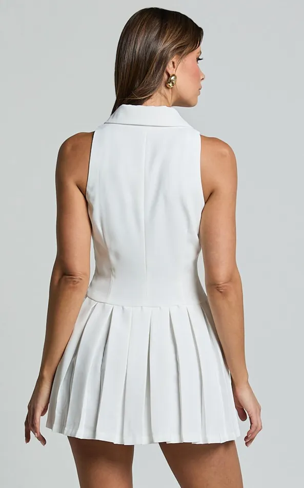 Showpo Hannah Mini Dress 8211 Tailored Button Down Pleated Mini Dress In White Women Dresses