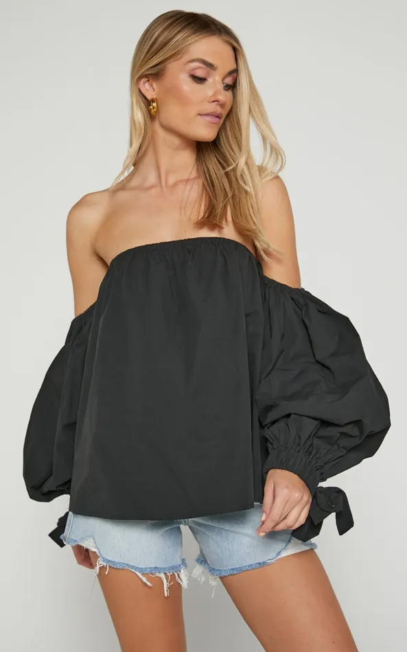 Showpo Hannah Top 8211 Off Shoulder Puff Sleeve Top In Black Women Tops