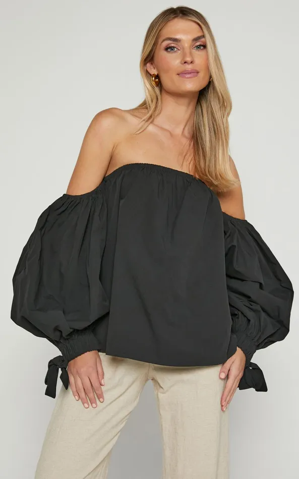 Showpo Hannah Top 8211 Off Shoulder Puff Sleeve Top In Black Women Tops