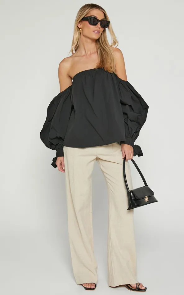 Showpo Hannah Top 8211 Off Shoulder Puff Sleeve Top In Black Women Tops