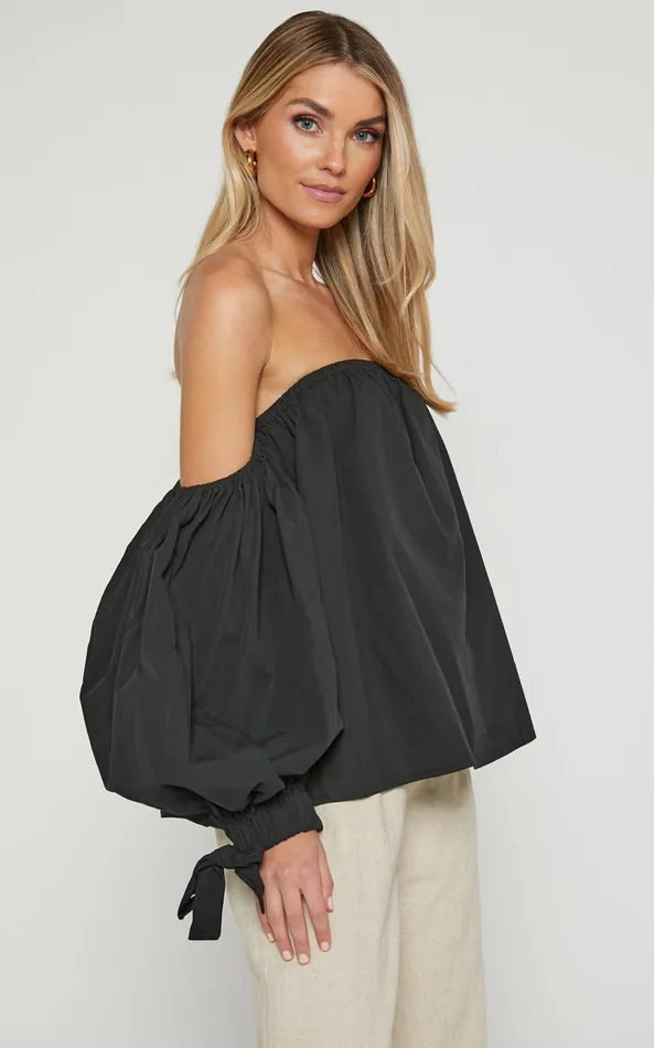 Showpo Hannah Top 8211 Off Shoulder Puff Sleeve Top In Black Women Tops