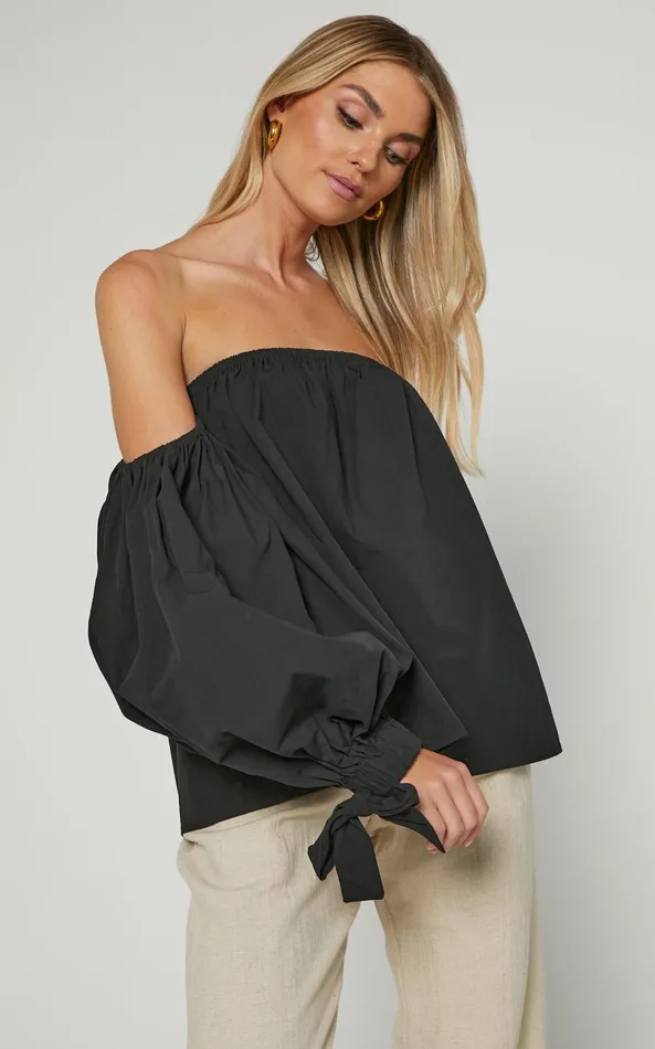 Showpo Hannah Top 8211 Off Shoulder Puff Sleeve Top In Black Women Tops