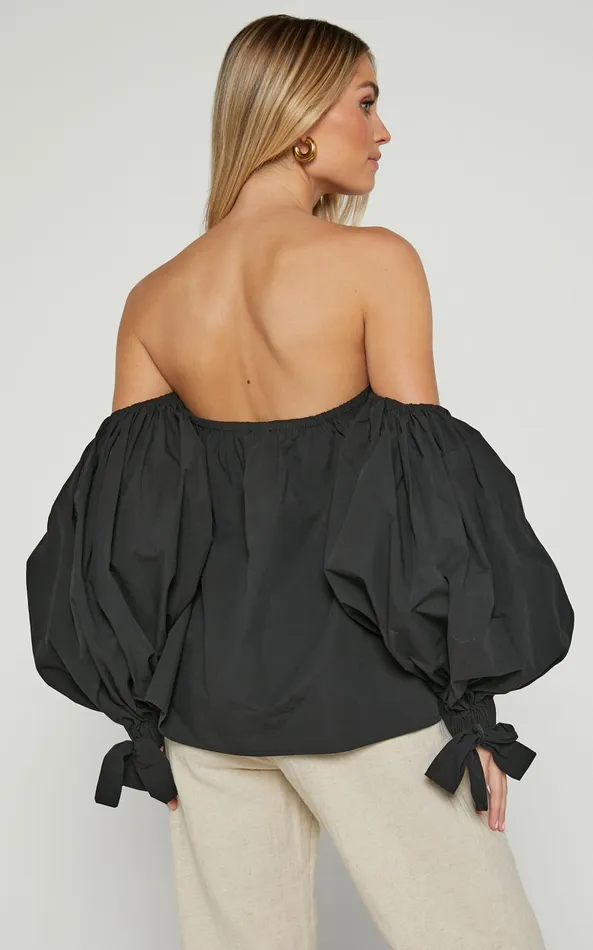 Showpo Hannah Top 8211 Off Shoulder Puff Sleeve Top In Black Women Tops