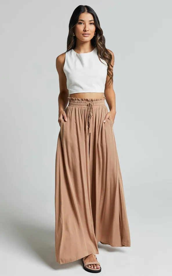 Showpo Hany Pants 8211 High Waist Drawstring Wide Leg Pants In Latte Women Pants Showpo Hany Pants 8211 High Waist Drawstring Wide Leg Pants In Latte Women Pants