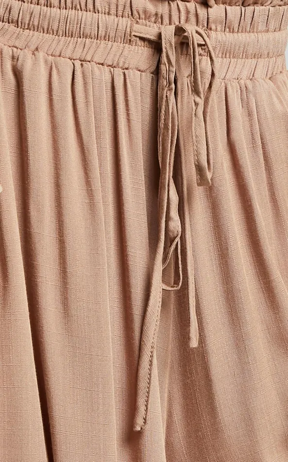 Showpo Hany Pants 8211 High Waist Drawstring Wide Leg Pants In Latte Women Pants