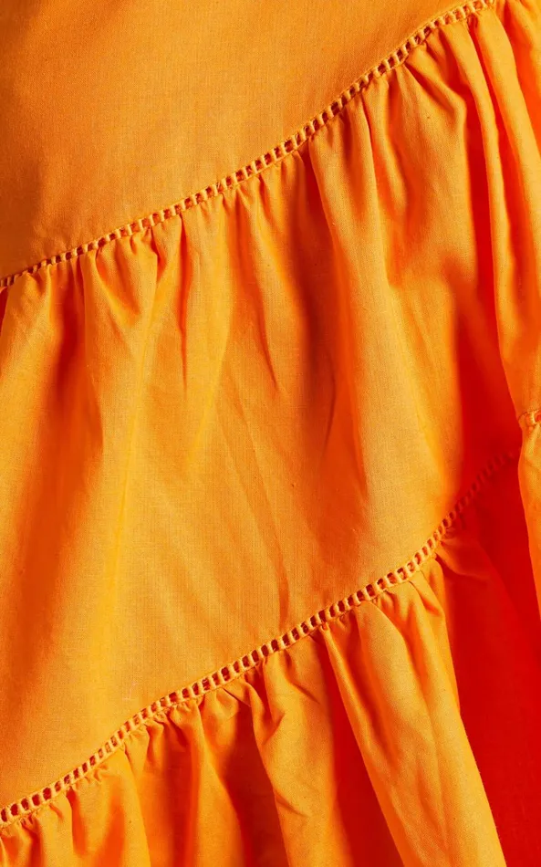 Showpo Harleen Mini Dress 8211 Linen Look Asymmetrical Trim Puff Sleeve Dress In Orange Women Curve Clothes