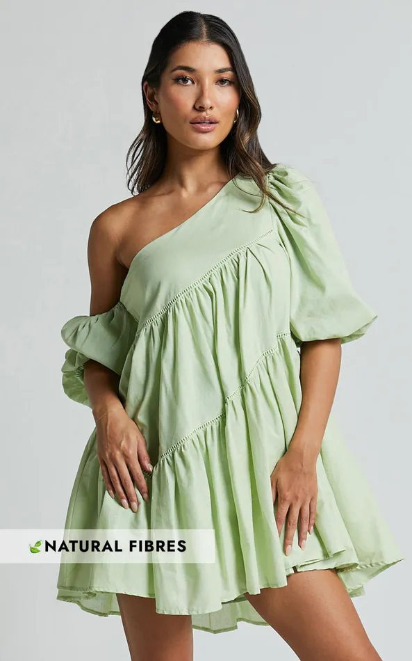 Showpo Harleen Mini Dress 8211 Linen Look Asymmetrical Trim Puff Sleeve Dress In Sage Women Curve Clothes Showpo Harleen Mini Dress 8211 Linen Look Asymmetrical Trim Puff Sleeve Dress In Sage Women Curve Clothes
