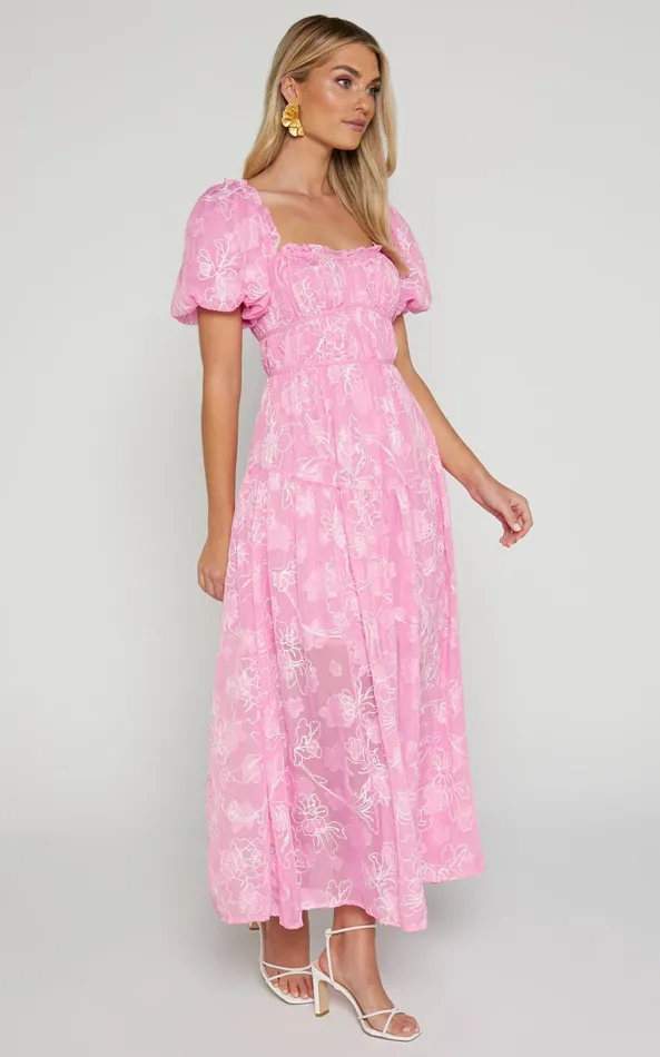 Showpo Harley Midi Dress 8211 Puff Sleeve Dress In Pink Women Dresses