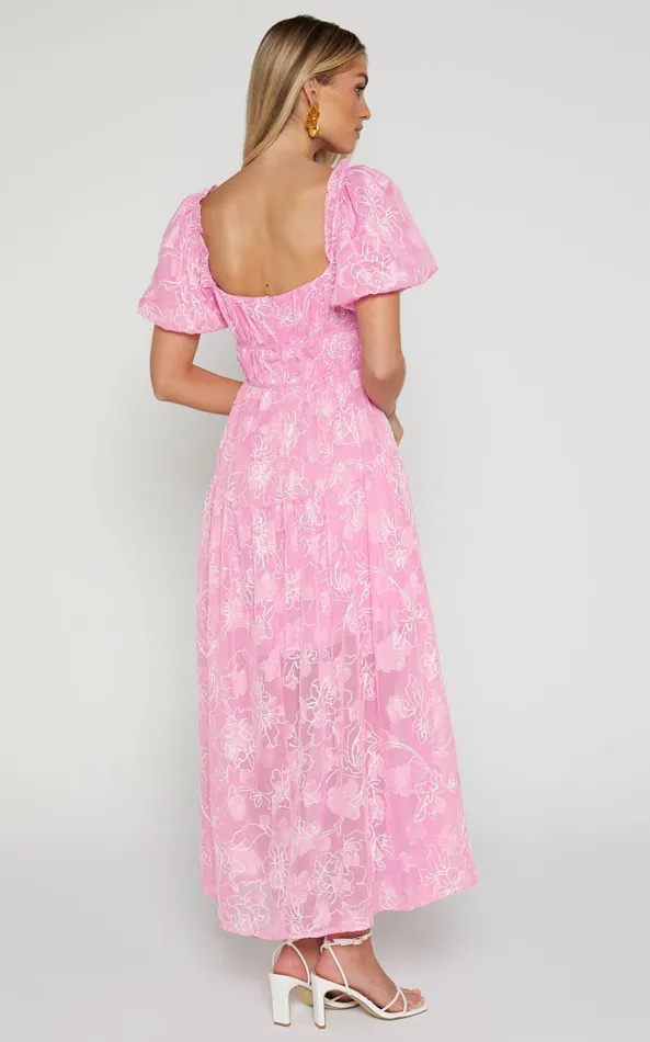 Showpo Harley Midi Dress 8211 Puff Sleeve Dress In Pink Women Dresses