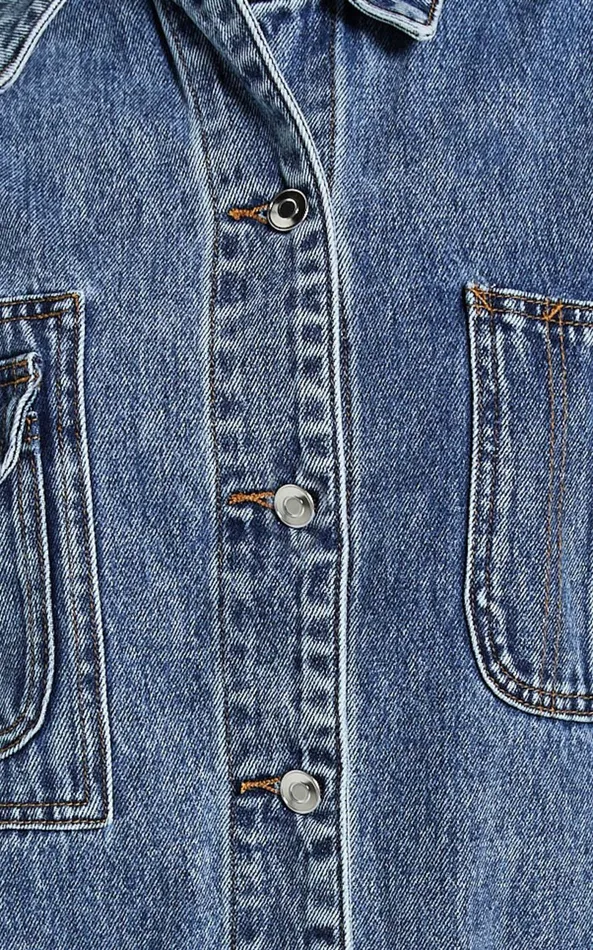 Showpo Harlow Jacket 8211 Oversized Long Sleeve Denim Jacket In Mid Blue Wash Women Denim