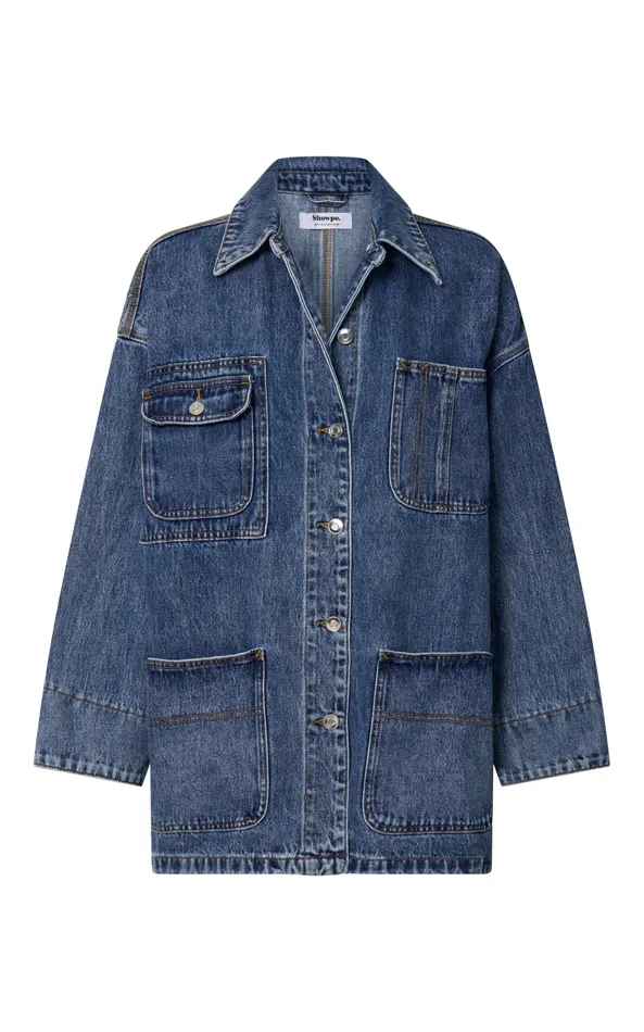 Showpo Harlow Jacket 8211 Oversized Long Sleeve Denim Jacket In Mid Blue Wash Women Denim