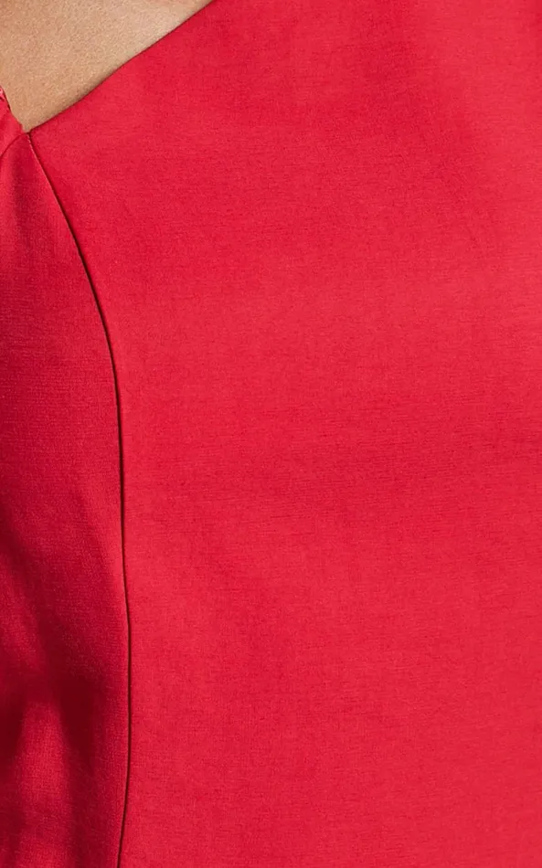 Showpo Harlow Mini Dress 8211 Asymmetric Puff Sleeve Flare Dress In Red Women Dresses