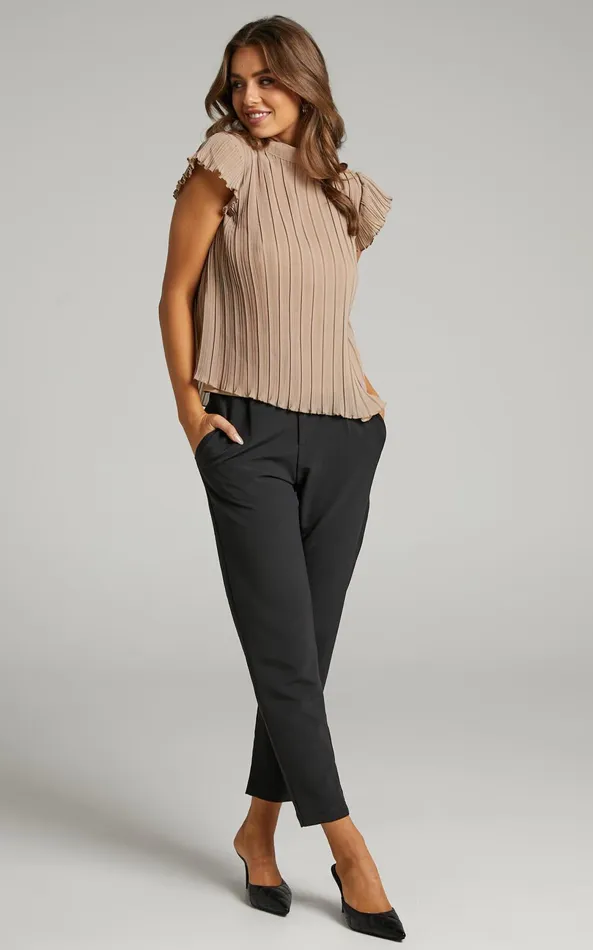 Showpo Harlow Top 8211 High Neck Pleated Workwear Top In Beige Women Curve Clothes