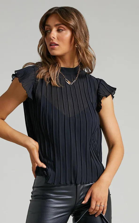 Showpo Harlow Top 8211 High Neck Pleated Workwear Top In Black Women Curve Clothes
