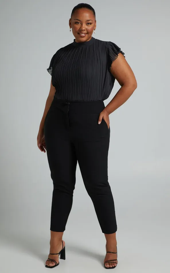 Showpo Harlow Top 8211 High Neck Pleated Workwear Top In Black Women Curve Clothes