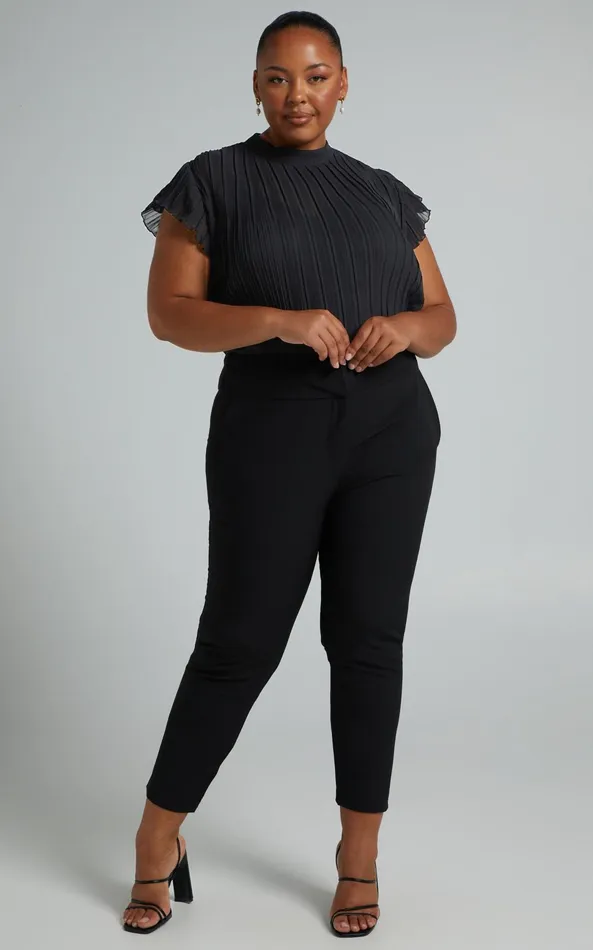 Showpo Harlow Top 8211 High Neck Pleated Workwear Top In Black Women Curve Clothes