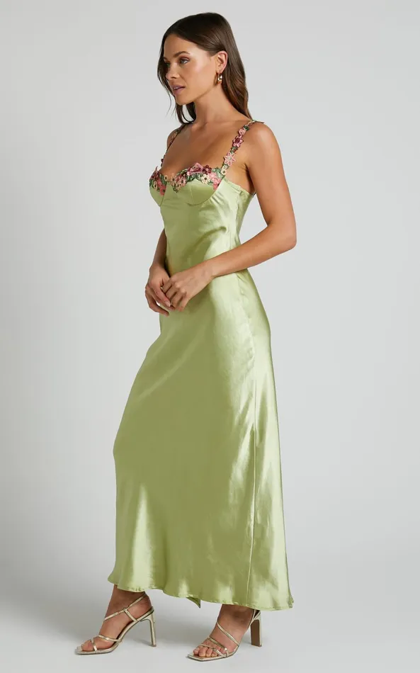 Showpo Harmony Midi Dress 8211 Floral Detail Cup Bust Satin Dress In Citrus Women Dresses Showpo Harmony Midi Dress 8211 Floral Detail Cup Bust Satin Dress In Citrus Women Dresses