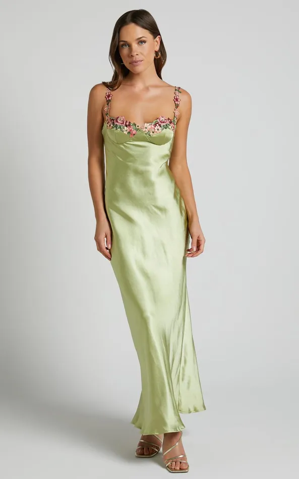 Showpo Harmony Midi Dress 8211 Floral Detail Cup Bust Satin Dress In Citrus Women Dresses Showpo Harmony Midi Dress 8211 Floral Detail Cup Bust Satin Dress In Citrus Women Dresses