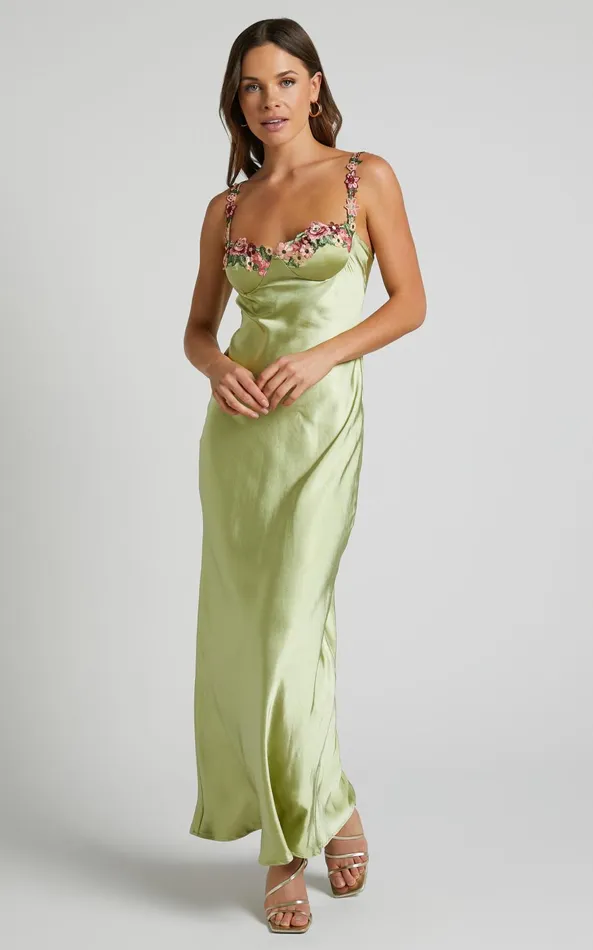 Showpo Harmony Midi Dress 8211 Floral Detail Cup Bust Satin Dress In Citrus Women Dresses Showpo Harmony Midi Dress 8211 Floral Detail Cup Bust Satin Dress In Citrus Women Dresses