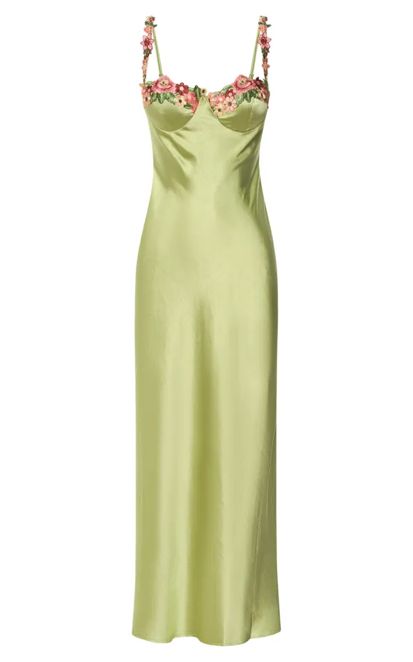 Showpo Harmony Midi Dress 8211 Floral Detail Cup Bust Satin Dress In Citrus Women Dresses Showpo Harmony Midi Dress 8211 Floral Detail Cup Bust Satin Dress In Citrus Women Dresses