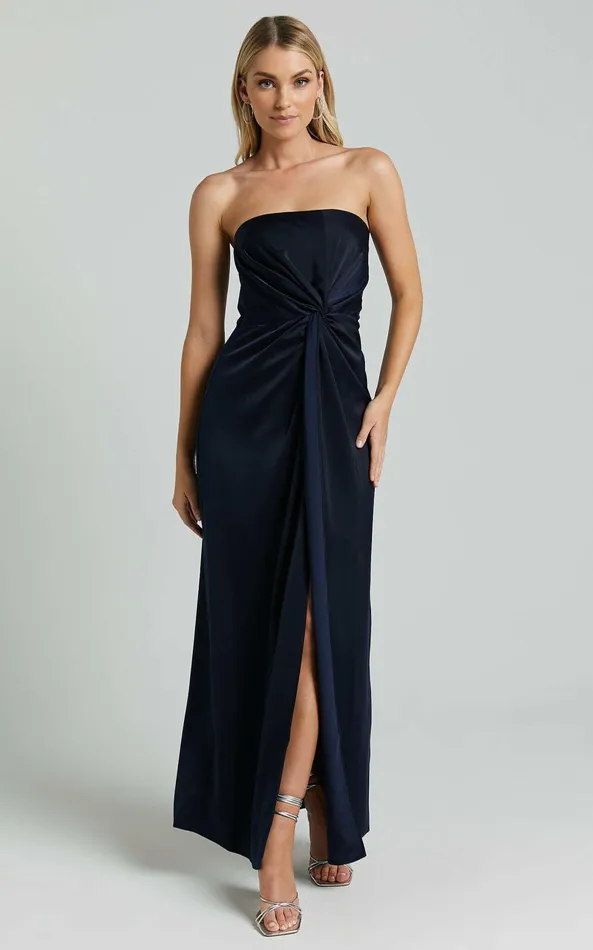 Showpo Hathaway Maxi Dress 8211 Strapless Straight Neck Twist Front Split In Navy Women Curve Clothes Showpo Hathaway Maxi Dress 8211 Strapless Straight Neck Twist Front Split In Navy Women Curve Clothes