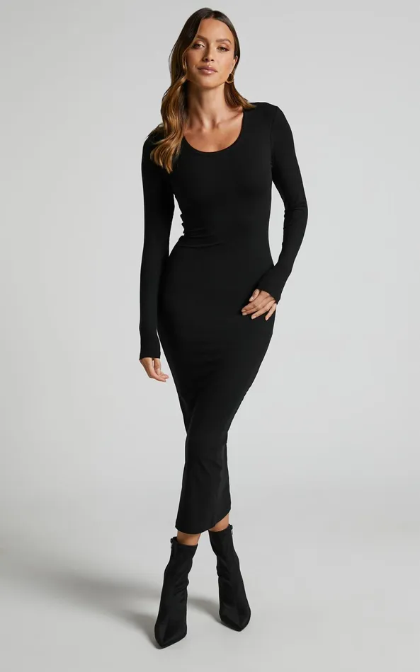 Showpo Hawkins Midi Dress 8211 Long Sleeve Bodycon Dress In Black Women Curve Clothes Showpo Hawkins Midi Dress 8211 Long Sleeve Bodycon Dress In Black Women Curve Clothes