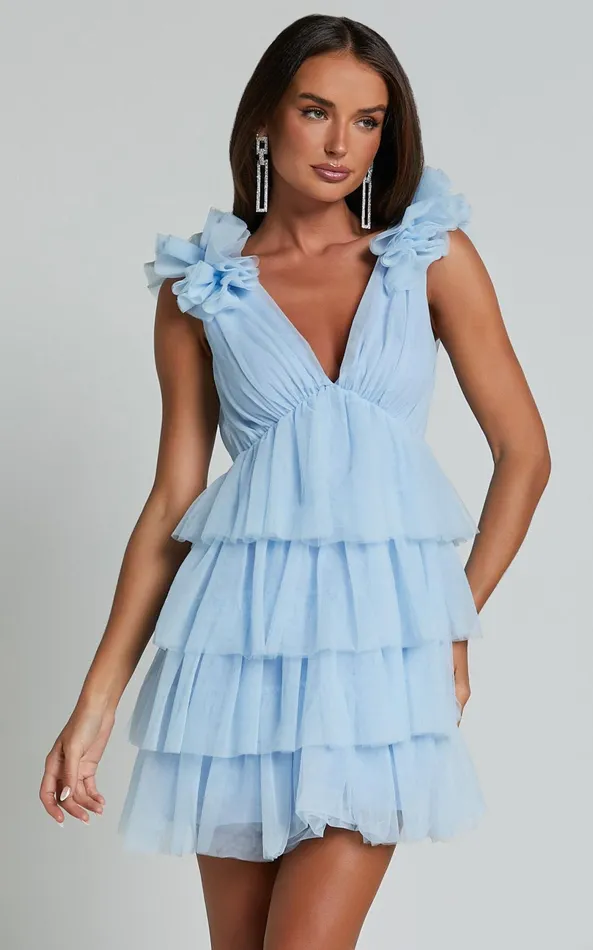 Showpo Hayden Mini Dress 8211 Low Back Tulle Tiered Dress In Light Blue Women Dresses Showpo Hayden Mini Dress 8211 Low Back Tulle Tiered Dress In Light Blue Women Dresses