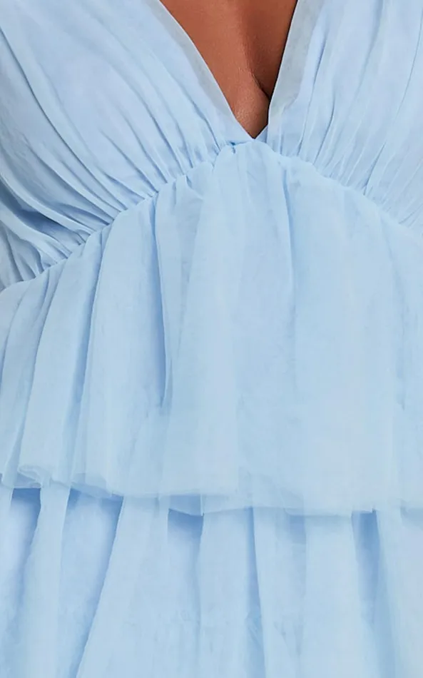 Showpo Hayden Mini Dress 8211 Low Back Tulle Tiered Dress In Light Blue Women Dresses