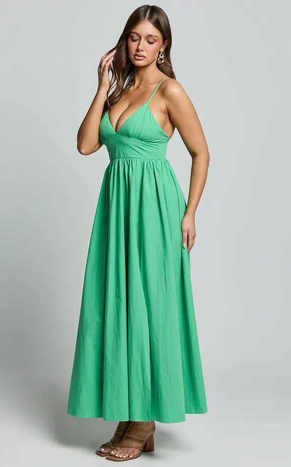 Showpo Haydie Maxi Dress 8211 V Neck Thigh Split Dress In Green Women Dresses