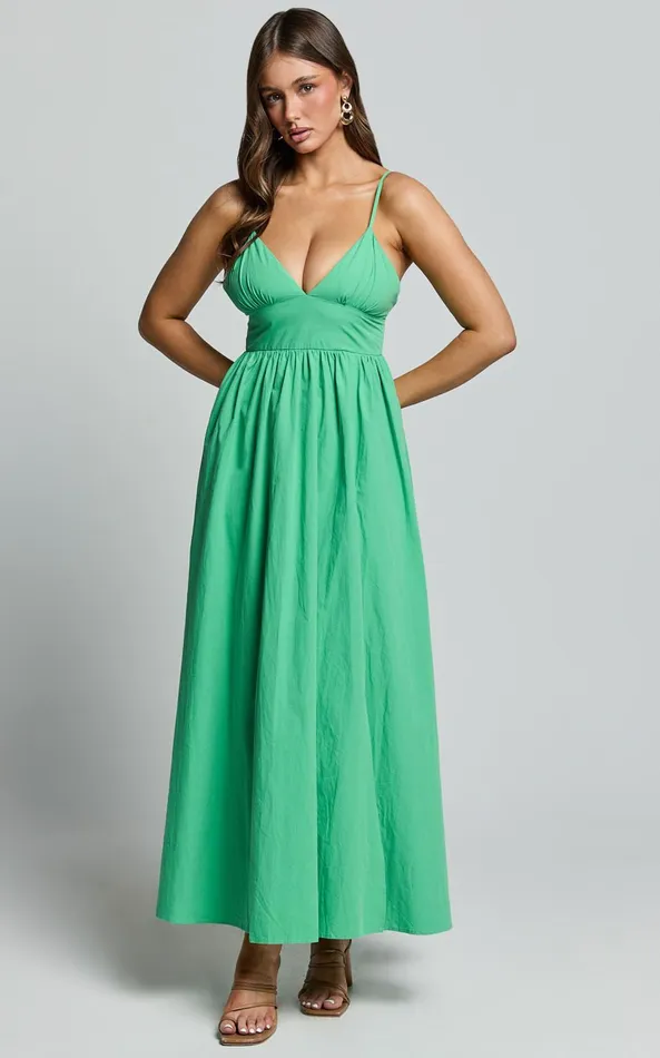 Showpo Haydie Maxi Dress 8211 V Neck Thigh Split Dress In Green Women Dresses