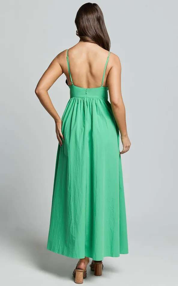 Showpo Haydie Maxi Dress 8211 V Neck Thigh Split Dress In Green Women Dresses