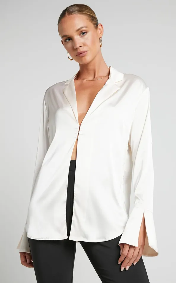 Showpo Hayien Shirt 8211 Long Sleeve Plunge Shirt In Champagne Women Curve Clothes Showpo Hayien Shirt 8211 Long Sleeve Plunge Shirt In Champagne Women Curve Clothes