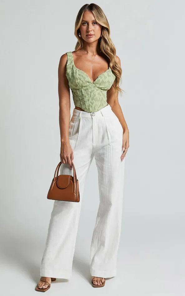 Showpo Haylee Top 8211 Plunge Sweetheart Neck Jacquard Corset Top In Sage Floral Women Tops